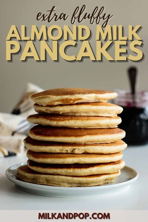 A stack of thick pancakes. Pancake Recipe Almond Milk, Almond Milk Pancakes, Dairy Free Pancake Recipe, Milk Pancakes, Sugar Free Pancakes, Pasta Bread, Recipes Chili, Pancake Mix Recipe, Dairy Free Pancakes