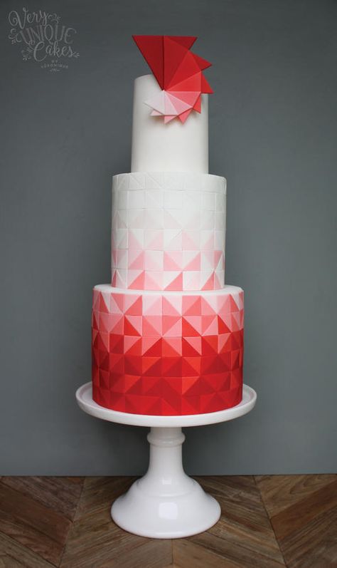 Triad Cake  Red Ombre by Very Unique Cakes by Veronique Geometric Cakes, Macaroon Wedding Cakes, Geometric Cake, Cake Wrecks, Modern Cakes, Tiered Cake, Cake Trends, Unique Cakes, Wedding Cake Inspiration