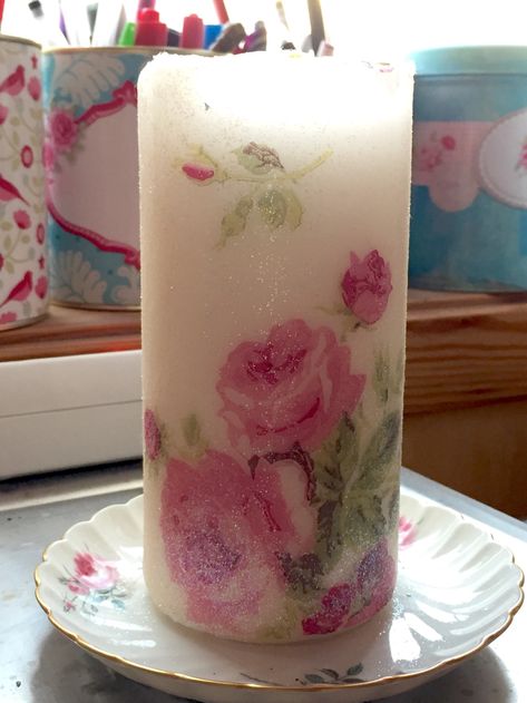 DIY Romantic Pillar Candles – Wings of Whimsy Pillar Candles Diy, Essential Oil Candle Recipes, Diy Fall Wedding Decorations, Pressed Flower Candles, Candle Embellishments, Decoupage Candles, Shabby Chic Diy Crafts, Decoupage Decor, Valentine Candles