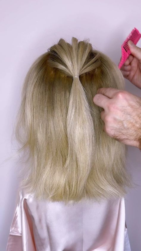 Joseph I'Anson | If you want to see how to get short mid-length hair up into a a stunning faux braid hair up then you need to watch this reel….. L’IMAGE... | Instagram Medium Length Half Up Half Down Tutorial, Super Short Hair Updo, Easy Up Dos For Shorter Hair, Hair Tutorial Half Up, Half Up Bun Fine Hair, Short Half Up Half Down Hair Wedding, Half Up Half Down Hairstyles Short, Half Updo Diy Simple, Short Hair Pulled Back Ideas Half Up