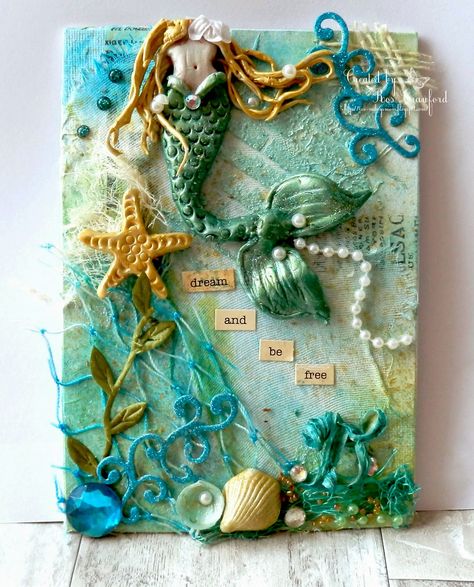 Mikey's Mom: Mixed Media Mermaid Polymer Clay Mermaid, Craft App, Mermaid Canvas, Canvas Painting For Beginners, Painting Ideas For Beginners, Canvas For Beginners, Mixed Media Tutorials, Painting For Beginners, Beginner Painting