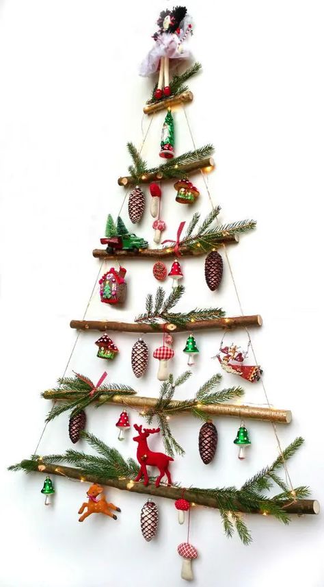 Tree Ladder, Wall Mounted Christmas Tree, Primitive Christmas Tree, Stick Christmas Tree, Branch Tree, Wall Christmas Tree, Alternative Christmas, Farmhouse Christmas Tree, Alternative Christmas Tree