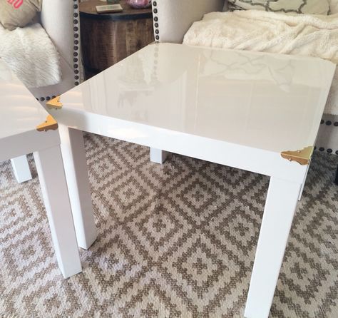 Easy IKEA hack... Add a little gold hardware to the IKEA lack side table in gloss Lack Side Table, Ikea Lack Side Table, Side Table Bedroom, Lavish Living Room, Remodel House, Lack Table, Easy Ikea Hack, Ikea Lack, Midcentury Home