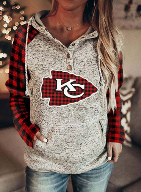 Kansas City Chiefs Women's KC Hoodies Plaid Print Color-block Long Sle – Americtops Button Hoodie, Shirt Quotes, Jacket Outfit, Grinch Christmas, Winter Trends, Christmas Hoodies, Halloween Sweatshirt, Clothes Ideas, Fabulous Fashion