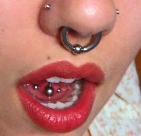 Tongue Out Reference, Tongue Web, Web Piercing, Punk Piercings, Body Modification Piercings, Piercing Tongue, Nostril Ring, Septum Nose Rings, Septum Nose