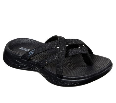 Warm weather style arrives with enhanced comfort in Skechers On-the-GO 600 - Dainty sandal. This strappy thong-style design features a woven knit fabric upper with lightweight 5GEN® cushioning midsole and contoured Goga Mat comfort footbed. Sporty Casual, Skechers Women, Pretty Style, Sport Sandals, Designer Sandals, Thong Sandals, Grey Fashion, Warm Weather, Mens Flip Flop