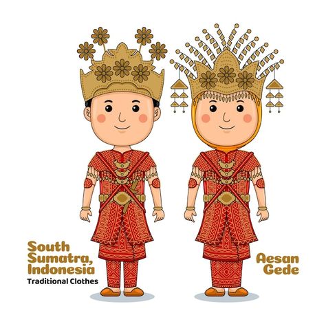 Couple wear aesan gede, south sumatra, i... | Premium Vector #Freepik #vector #traditional-clothes #traditional-dress #girl-illustration #female-illustration Indonesian Traditional Clothes, Peraturan Kelas, South Sumatra, Female Illustration, Girl Illustration, Traditional Clothes, Palembang, Psd Icon, Dress Girl