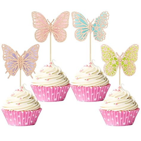 Amazon.com: Gyufise 24Pcs Butterfly Cupcake Toppers Assembled Rose Gold Glitter Colorful Double Layers 3D Butterfly Baby Shower Cupcake Food Picks Decorations for Butterfly Theme Wedding Party Supplies : Grocery & Gourmet Food Butterfly Theme Party Decoration, Butterfly Theme Cake, Butterfly Cake Decorations, Butterfly Cupcake Toppers, Butterfly Cupcakes, Butterfly Cake Topper, Cake Decorating Set, Butterfly Cake, Cake Accessories