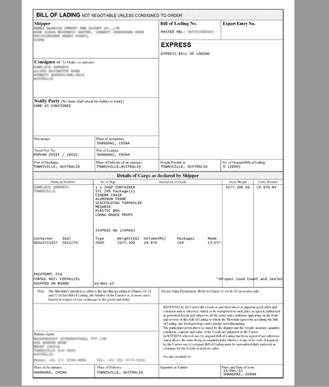 Example of bill of lading document used for import export global trade shipments. Writing Letter Of Recommendation, Trading Marketing, Industrial Christmas, Invoice Format In Excel, Commerce International, Accounting Process, Quotation Format, Invoice Format, Import Business