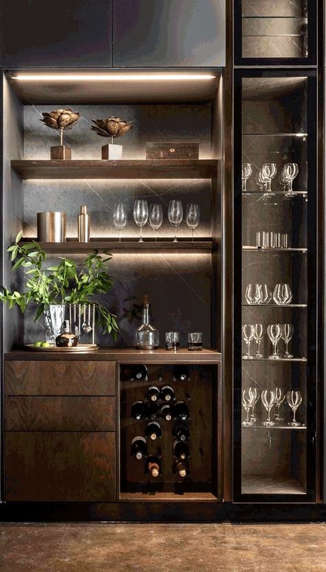 Home Bar Cabinet, Home Bar Rooms, Modern Home Bar, Crockery Unit, Bar Interior Design, Home Bar Designs, Coffee Bar Home, Mini Bars, Dry Bar