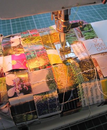 Paper weaving | . | Lesley Brown | Flickr Photos Sewn Together, Sewing Into Paper, Sew On Paper, Paper Sewing Art, Sewing Paper Art, Photo Weaving, Collage With Fabric, Paper Weaving Art, Photo On Fabric