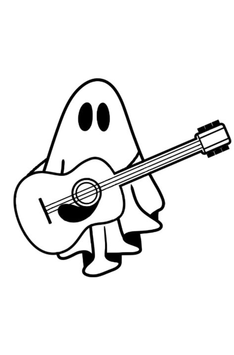 Ghost Guitar Tattoo, Ghost With Guitar Tattoo, Ghost Playing Guitar Tattoo, Ghost With Guitar, Ghost Playing Guitar, Tattoos Native American, Small Easy Drawings, Tattoos Elephant, Tattoos Polynesian