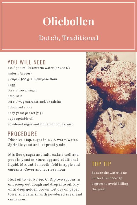 Traditional Dutch Oliebollen – A Dollop of History Dutch Oliebollen Recipe, Ollie Bollen Recipe, Dutch Foods Traditional, Dutch Food Traditional, Dutch Recipes Netherlands Traditional, Holland Recipes, Dutch Wedding Traditions, Oliebollen Recipe, Dutch Pastries