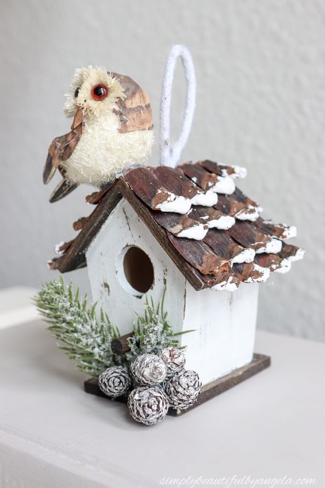 Woodland Birdhouse Ornament | Simply Beautiful By Angela House Ornaments Diy, Takken Decor, Birdhouse Ornament, Diy Birdhouse, Ornaments Diy Christmas, Birdhouse Ornaments, Birdhouse Craft, Bird Houses Ideas Diy, Holiday Birds