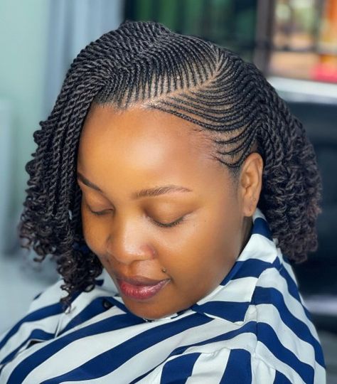 Asymmetrical Micro Cornrows and Bob Twists Latest Hair Braids, Short Twists, Twist Cornrows, African Hair Braiding Styles, Natural Hair Twists, Quick Braided Hairstyles, Braids Hairstyles Pictures, Natural Hair Braids, Cornrow Hairstyles