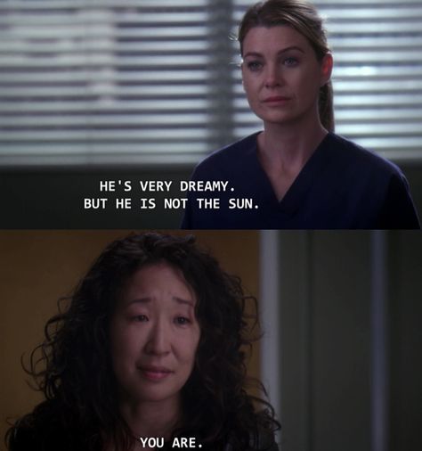 "He's not the sun, you are". Final scene between Cristina and Meredith <3 Christina Yang Quotes, Cristina Yang Quotes, Cristina And Meredith, Meredith And Christina, Meredith Grey Quotes, Christina Yang, Grey Quotes, Greys Anatomy Characters, Cristina Yang