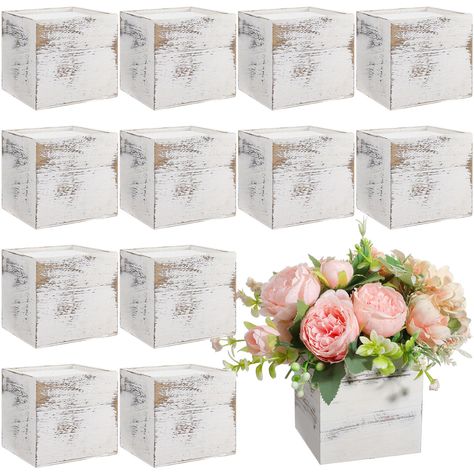 PRICES MAY VARY. Convenient Package: you will receive 12 pieces of wood boxes for centerpieces and 12 pieces of removable foam blocks liners, which can meet your needs for DIY projects, centerpiece display and farmhouse decorations, decorating your room Proper Size to Use: the wooden planter boxes measure about 4 x 4 x 4 inches/ 10.2 x 10.2 x 10.2 cm, and 0.47 inches in thickness, and the craft foam block is about 3.5 x 3.5 x 2 inches; It can easily be put on the table, windowsill, shelf and cou Rectangle Centerpiece Wedding, Wood Flower Box, Windowsill Shelf, Rustic Flower Arrangements, Wooden Box Centerpiece, Farmhouse Decorations, Centerpiece Craft, Wooden Planter Boxes, Wooden Planter