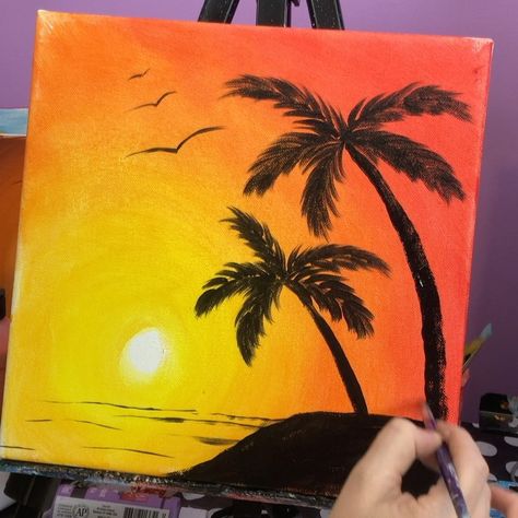 Painting Of Palm Trees, Oil Pastel Palm Tree, Palm Tree Silhouette Painting, Acrylic Painting Palm Trees, How To Paint A Palm Tree Step By Step, How To Paint A Palm Tree, How To Draw Palm Trees, How To Draw A Palm Tree, Sillouhette Art