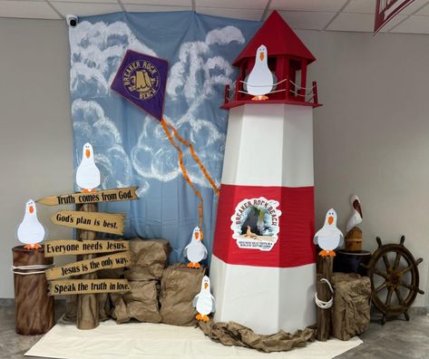 Set Sail Vbs, Breaker Rock Beach Vbs 2024 Decorations, Vbs Diy, Vbs Ocean Theme, Ocean Vbs, Scuba Vbs, Kids Church Decor, Lifeway Vbs, Beach Backdrop