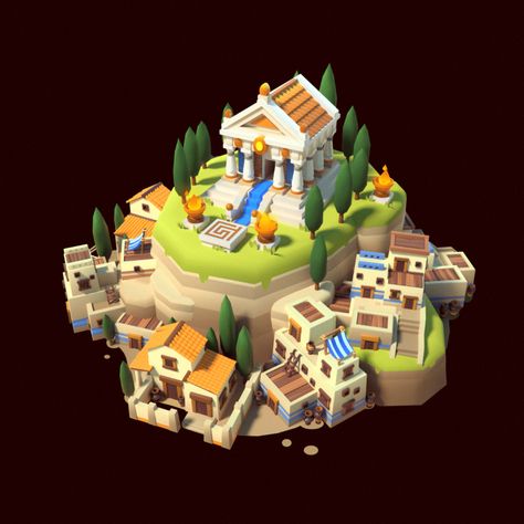 Roman Buildings, Isometric Game, Cartoon Building, Props Concept, Building Concept, Isometric Art, Game Environment, Isometric Design, Low Poly Art