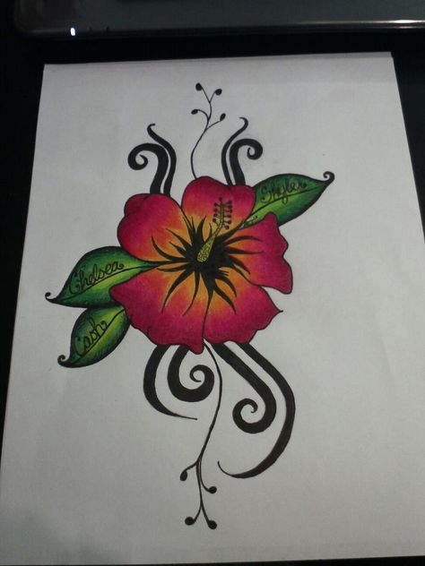 Hibiscus tribal tattoo by ashiekinns Hibiscus Tattoo With Name, Hibiscus Name Tattoo, Hibiscus Tattoo With Color, Hibiscus Beach Tattoo, Unique Hibiscus Tattoo, Hibiscus Drawing, Name Flower Tattoo, Tropical Flower Tattoos, Flower Tattoo Stencils