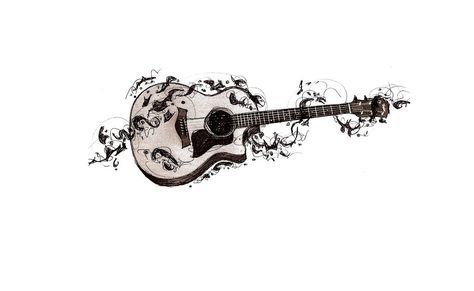 Guitar Tattoo Sketch by MssMime.deviantart.com on @DeviantArt Fantasy Guitar, Roses On Shoulder, Guitar Tattoos, Acoustic Guitar Tattoo, Acoustic Guitar Art, Guitar Tattoo Design, Guitar Drawing, Guitar Tattoo, Koi Tattoo