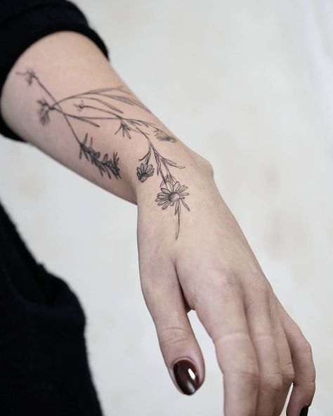 Herb Sleeve Tattoo, Flowers With Roots Tattoo, Flower With Roots Tattoo, Parsley Tattoo, Herbs Tattoo, Herb Tattoo, Yarrow Plant, Roots Tattoo, Simple Tats