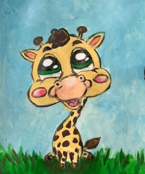 Learn how tonpaint this cute giraffe. Cute Giraffe Painting, Cute Giraffe Painting Easy, Giraffe Finger Painting, Giraffe Canvas Painting Easy, Cartoon Giraffe Painting, Giraffe Painting, Cute Giraffe, Learn To Paint, Helping Kids