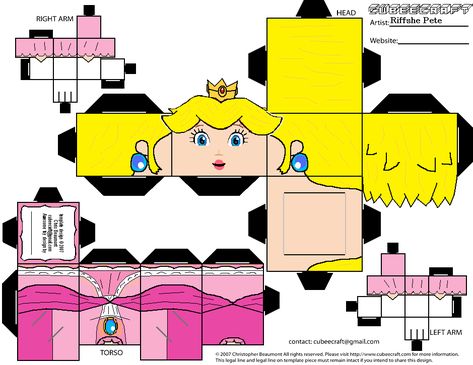 Princess Peach Super Smash Bros Cubeecraft by RiffshePete Super Mario Bros Party Ideas, Mario Brothers Birthday Party, Mario Crafts, Mario E Luigi, Super Mario Bros Party, Mario Bros Party, Peach Party, Mario Birthday Party, Super Mario Birthday