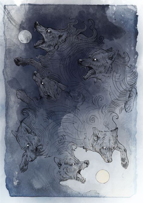 Wolves by Woari Art Noir, Canine Art, Art Et Illustration, A Wolf, Wolf Art, Arte Fantasy, Art And Illustration, Art Plastique, Creature Art