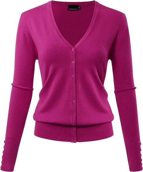 Beautiful Ways to Wear The Trending Color Magenta - 50 IS NOT OLD - A Fashion And Beauty Blog For Women Over 50 50 Is Not Old, Soft Knit Cardigan, Hot Sweater, Button Down Sweater, Color Magenta, Long Sleeve Knitted Cardigan, Basic Sweaters, Shrug Cardigan, Women Sweaters