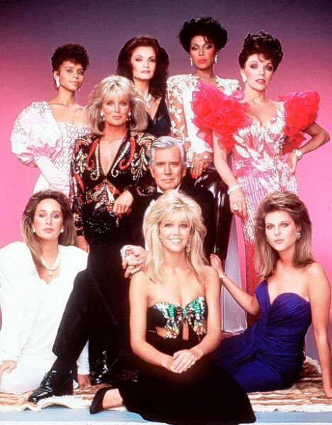 Dynasty premiered on January 12, 1981 on ABC as its competitor to CBS's hit show, Dallas. A Group, Dallas, Wall, Red, Pink, White