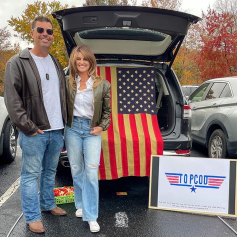 Couples Trunk Or Treat Ideas, Topgun Fancy Dress, Maverick Halloween Costume, Topgun Couples Halloween Costume, Military Trunk Or Treat, Military Halloween Costumes, Church Trunk, Trunker Treat Ideas, Fall Fest