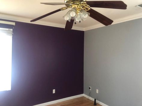 Sherwin Williams Kimono violet and Morning Fog Kimono Violet Sherwin Williams, Media Room Colors, Master's Bedroom, Paint House, Purple Living Room, Bedroom Purple, Wall Colours, Grey Accent Wall, Living Room Tv Unit Designs