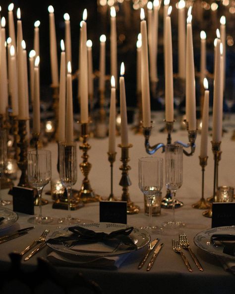 Dinner setting at The Rosewood, London 🕯️ Photography @charlottewisephotography Planning & Design @alicewilkes_design Bows… | Instagram Gold Taper Candles, Rosewood London, Winter January, Dinner Setting, Gold Candle Holders, Wedding Moodboard, Gold Candles, Luxury Wedding Invitations, London Photography