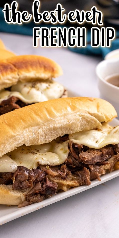 Roast Beef French Dip, Slow Cooked Roast, Slow Cooked Roast Beef, Slow Cooker French Dip Sandwiches, French Dip Sandwich Crockpot, Slow Cooker French Dip, Instant Pot French Dip, French Dip Recipes, Crusty Rolls