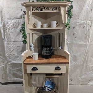 Corner Coffee Station, Corner Wine Bar, Corner Coffee Bar, Coffee Shelf, Corner Coffee, Coffee Cabinet, Recycled Door, Coffee Bar Station, Farmhouse Coffee Bar