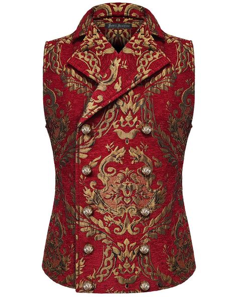 Stunning Regency Aristocrat style Gothic/Steampunk waistcoat by Devil Fashion. Crafted from custom red polyester fabric, with woven jacquard gold Victorian damask tapestry pattern. Classic double breasted design with inner button fastening and custom gold coloured outer buttons. | eBay! Steampunk Aristocrat, Steampunk Vest, Mode Steampunk, Mens Fashion Dressy, Mens Waistcoat, Gilet Costume, Red Vest, Vest Waistcoat, Victorian Steampunk