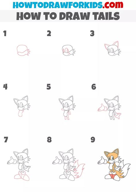 Sonic How To Draw, How To Draw Tails, How To Draw Tails From Sonic, Tails Drawing Sonic, How To Draw Sonic Characters, Sonic Step By Step Drawing, Sonic Drawings Easy Step By Step, How To Draw Sonic Characters Tutorials, Colored Pencil Drawing Tutorial