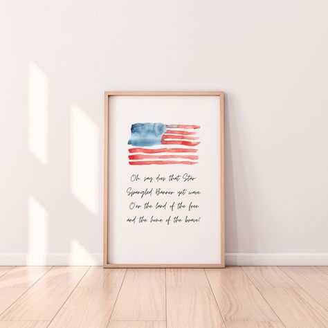 Patriotic Wall Art, Star Spangled Banner, 4th of July Art Print, National Anthem Wall Art, Patriotic, Print Quote, Oh say can you see... Patriotic Sayings, Patriotic Bedroom, Watercolor American Flag, 4th Of July Art, The Star Spangled Banner, July Art, Patriotic Wall Art, Kids Rooms Inspo, Patriotic Wall