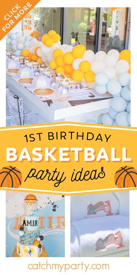 1st Birthday Souvenir Ideas Boys, Basketball 1st Birthday Party Ideas, March Madness 1st Birthday Party, Basketball Theme 1st Birthday Party, March Madness First Birthday Party, Sports Themed First Birthday, Rookie Year First Birthday Basketball, 1st Birthday Basketball Theme, Basketball 1st Birthday Party