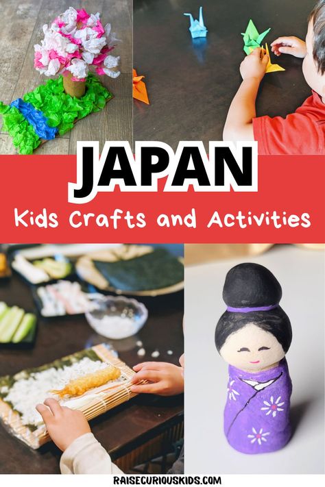 Japan Crafts and Activities for Kids - Raise Curious Kids World Crafts For Kids, Asia Activities, Around The World Crafts, Around The World Crafts For Kids, Japan For Kids, Easy Origami For Kids, Flag Crafts, Cultural Crafts, Japanese Flag