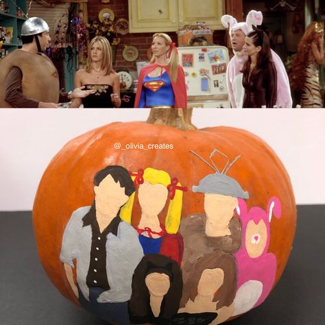 Friends Pumpkin Painting, Pumpkin Carving Ideas Friends Tv Show, Pumpkins Ideas, Halloween Pumpkin Designs, Pumpkin Designs, Halloween Pumpkins Painted, Painted Pumpkin, Chandler Bing, Pumpkin Painting