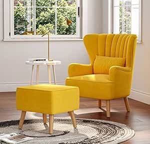 Single Seater Sofa, Foot Rest Ottoman, Yellow Chair, Wingback Armchair, Comfortable Armchair, Wing Chair, Upholstered Arm Chair, Mellow Yellow, Sofas And Chairs