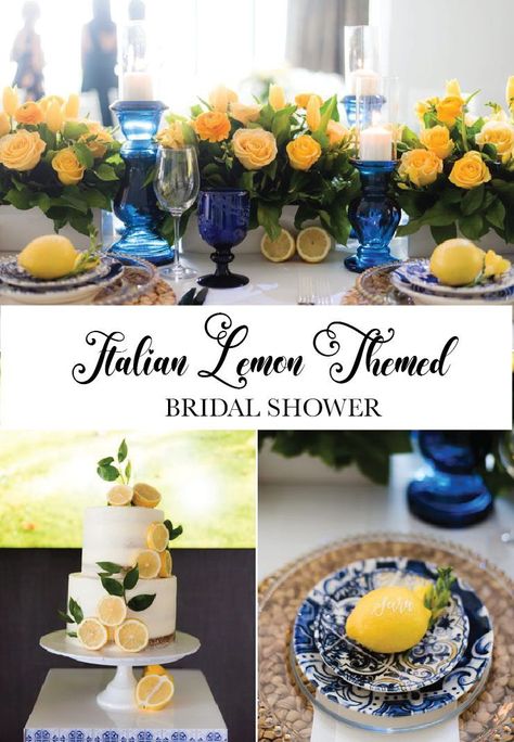 Wedding Shower Italian Theme, Italian Bridal Shower Food Ideas, Italian Bridal Shower Decorations, Lemon Bridal Shower Centerpiece, Amalfi Bridal Shower Ideas, Tuscan Lemon Bridal Shower Decor, Mediterranean Themed Bridal Shower Ideas, Mediterranean Bridal Shower Ideas, Almalfi Coast Bridal Shower