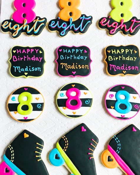 Neon Sugar Cookies, Roller Skate Cookies, Neon Cookies, Skate Cookies, Bday Cookies, Roller Skate Cake, Roller Skate Party, Skate Birthday Party, Best Wedding Cakes