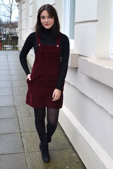 ktcrossthwaite: FASHION: THE LITTLE BURGUNDY DRESS Corduroy Dress Outfit, Pinafore Outfit, Pinafore Dress Outfit, Burgundy Outfit, Mandala Tattoo Design, Winter Dress Outfits, Eyeliner Makeup, Winter Work, Winter Design