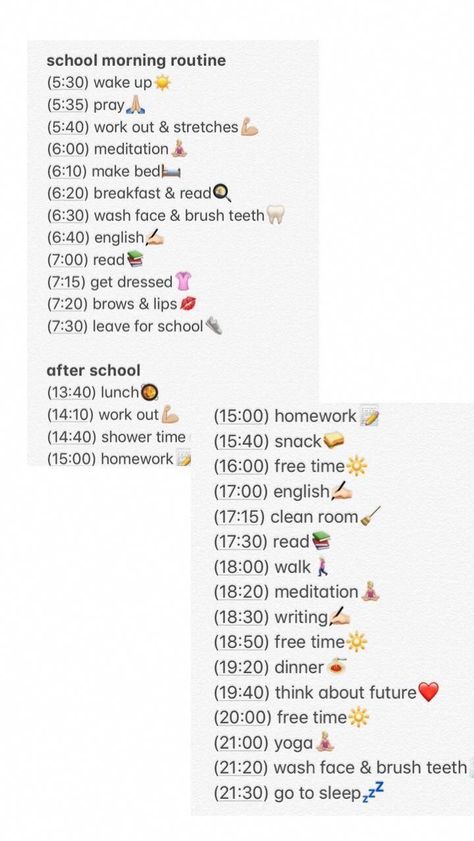 Organized Day Routine, School Day Routine Daily Schedules, School Day Morning Routine, Day Schedule Daily Routines, My Routine Day, Day Routine Schedule, School Daily Routine, School Day Routine, Beauty Routine Weekly