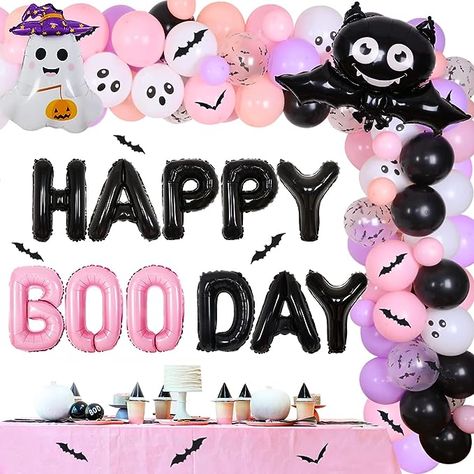 Happy Boo Day Party Decorations Pink Purple Black Halloween Balloon Garland Kit - Halloween Birthday Party Decorations Girls with Ghost Bat Balloon 3D Bats Wall Stickers for Happy Boo Day Supplies Black Halloween Balloon Garland, Boo Day Party, Ghost Theme Party, Bat Balloon, Happy Boo Day, Halloween Balloon Garland, Halloween Theme Birthday, Halloween Birthday Party Decorations, Day Party Decorations