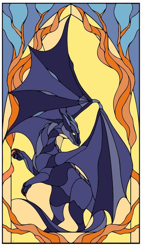 Stain Glass Window Drawing, Stained Glass Art Painting, Stained Glass Dragon Patterns, Fantasy Stained Glass Art, Faux Stained Glass Patterns, Stain Glass Painting, Stained Glass Fairy, Stained Glass Dragon, Lucario Pokemon